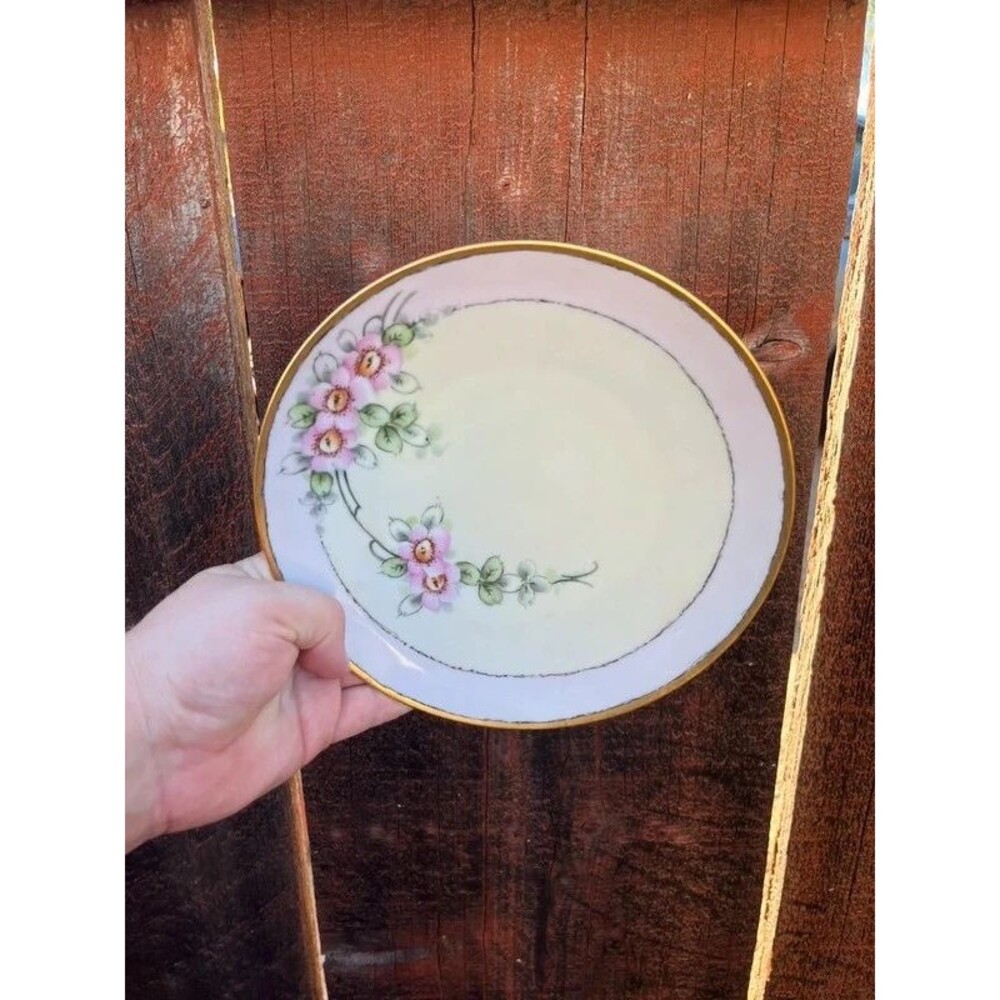 Antique Hand-Painted Nippon Wild Rose Porcelain Plate - Gold Rim